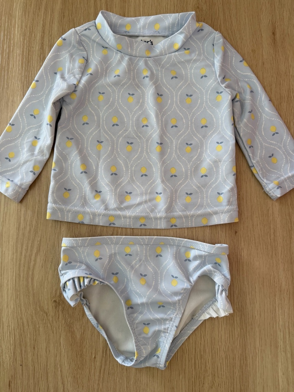 Light Blue Lemon Print Long Sleeve Rashguard Set